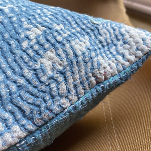 40×40 インド ヴィンテージ カンタキルト クッションカバー 青空