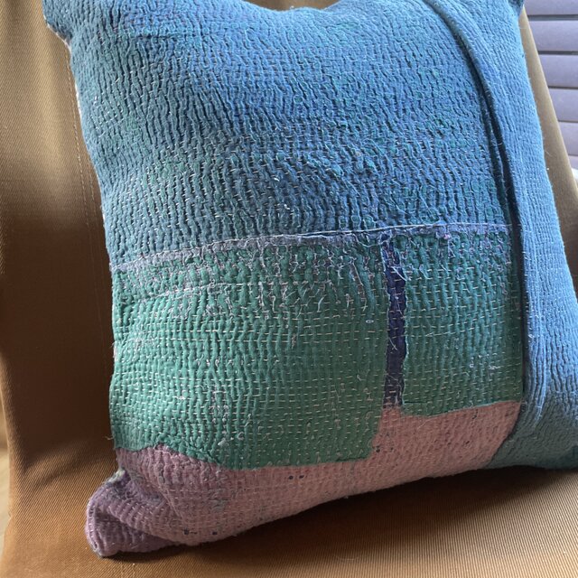 40×40 インド ヴィンテージ カンタキルト クッションカバー 青空