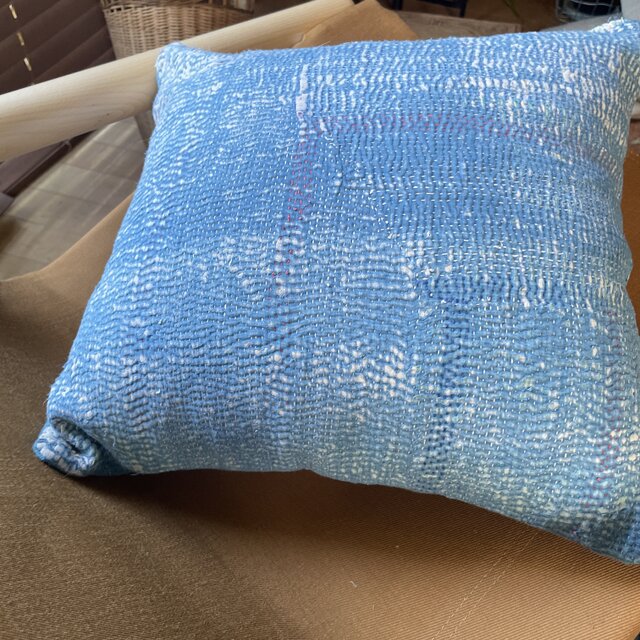 40×40 インド ヴィンテージ カンタキルト クッションカバー 青空