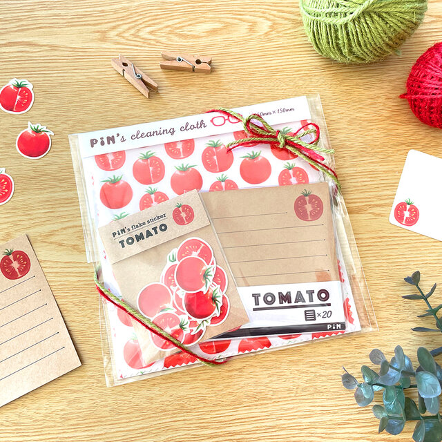 トマトのプチギフトセット ｜メガネ拭き・フレークシール・スクエア