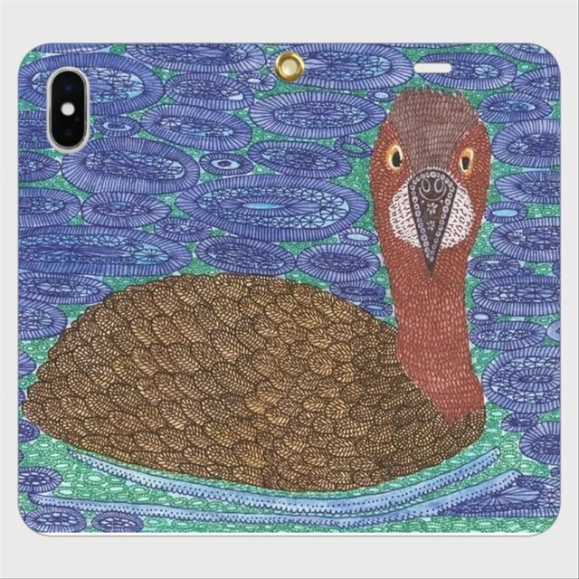 風をむかえて｜カイツブリ・プクルオ｜帯なし手帳型iPhoneケース