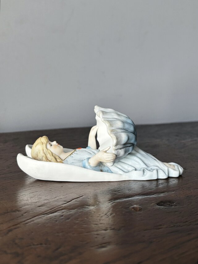 ビスク製 天使 ベニティエ 聖水盤 水色 フランス アンティーク 0502291