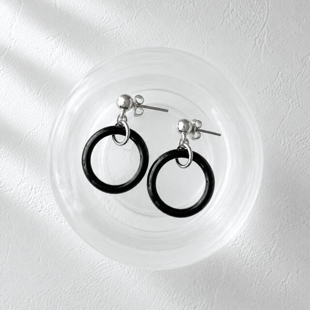 20mm オニキス/黒瑪瑙 天然石ピアス - 環 -onyx- | iichi 日々の暮らし