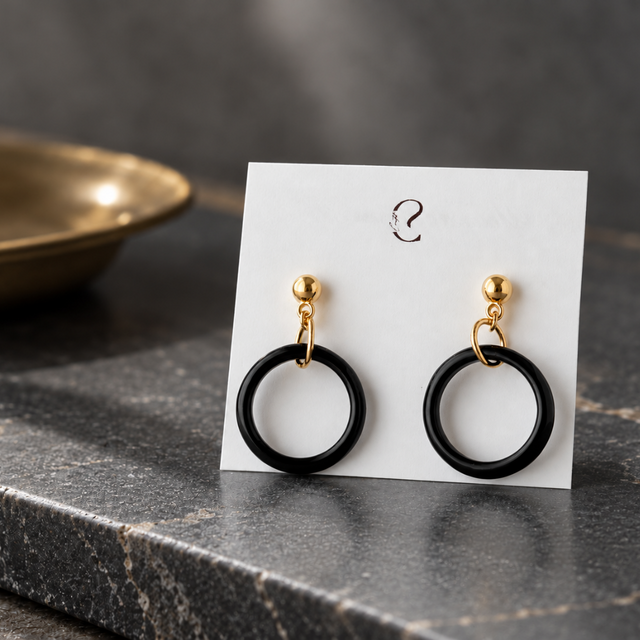20mm オニキス/黒瑪瑙 天然石ピアス - 環 -onyx- | iichi 日々の暮らし