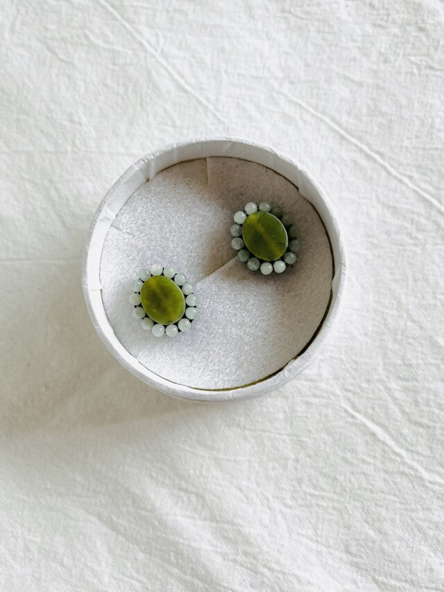 【天然石  オリーブジェイド×翡翠】ピアス