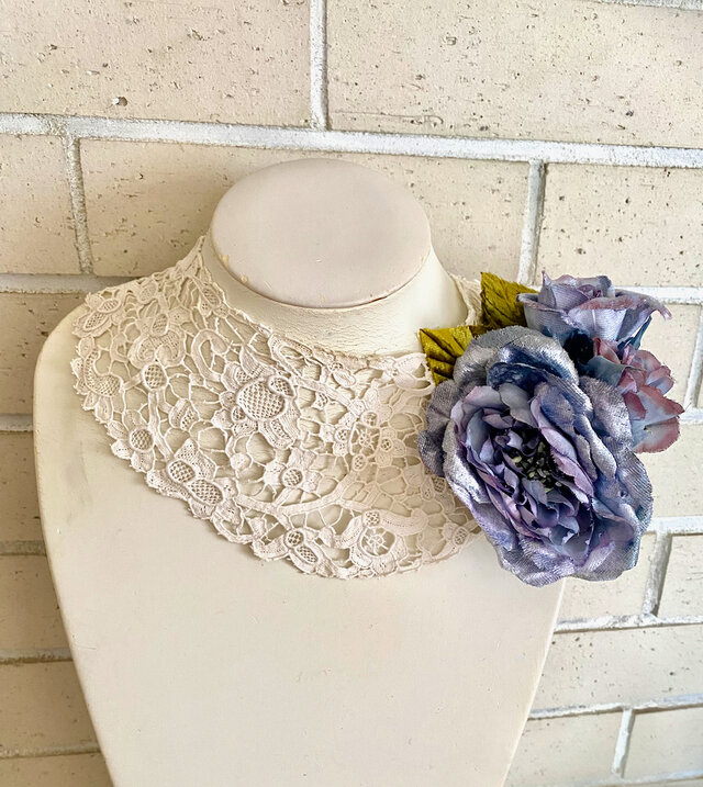 フランス アンティーク コサージュ ブルーグレイ アンティーク