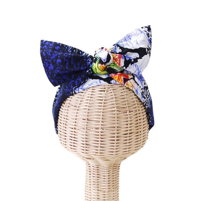 アフリカ布のリボンターバン｜幅広ボリューム / アフリカンプリント / アレンジ