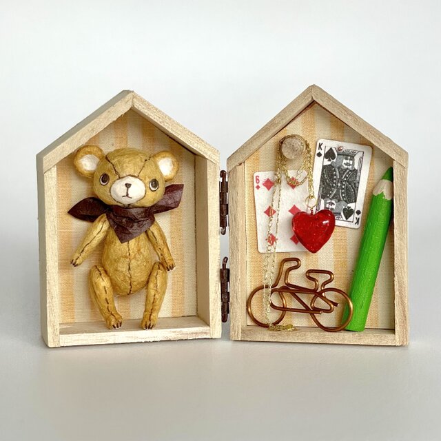 身長5cmのミニチュアテディベア／キャメル(和紙で作った小さなくまの