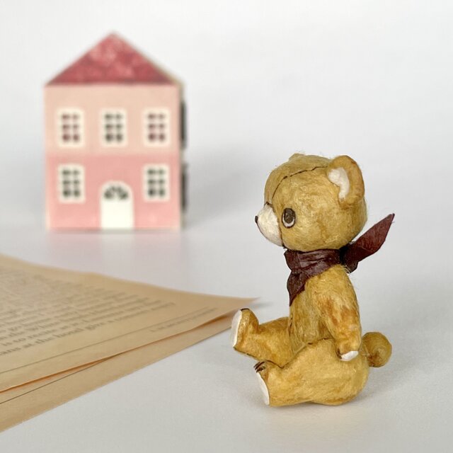 身長5cmのミニチュアテディベア／キャメル(和紙で作った小さなくまの
