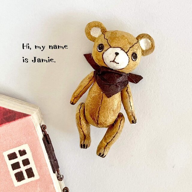 身長5cmのミニチュアテディベア／キャメル(和紙で作った小さなくまの