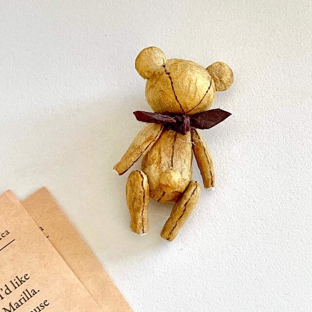 身長5cmのミニチュアテディベア／キャメル(和紙で作った小さなくまの