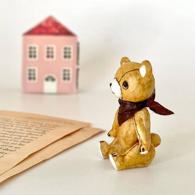 身長5cmのミニチュアテディベア／キャメル(和紙で作った小さなくまの