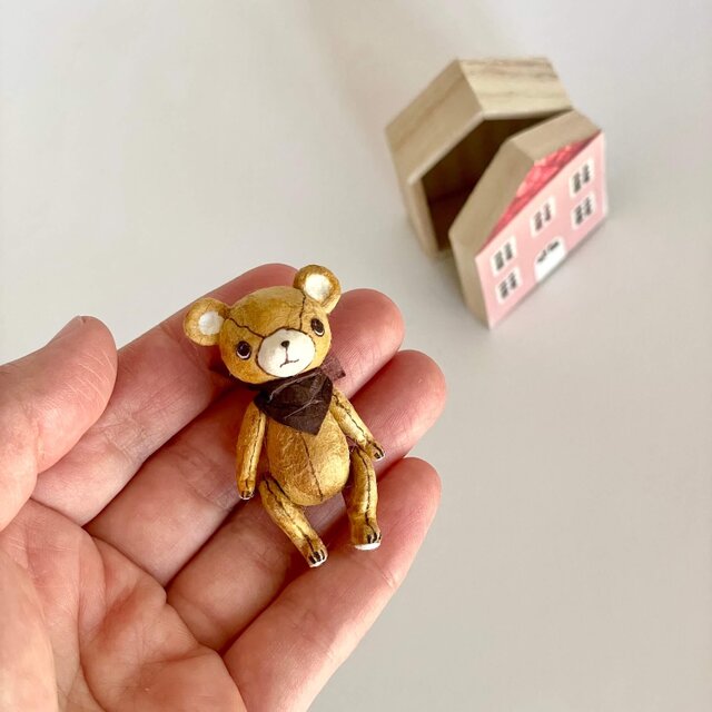 身長5cmのミニチュアテディベア／キャメル(和紙で作った小さなくまの