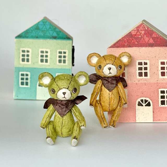 身長5cmのミニチュアテディベア／キャメル(和紙で作った小さなくまの