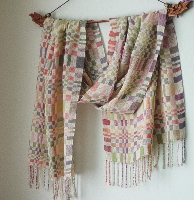 手織りコットンストール・・雨上がり