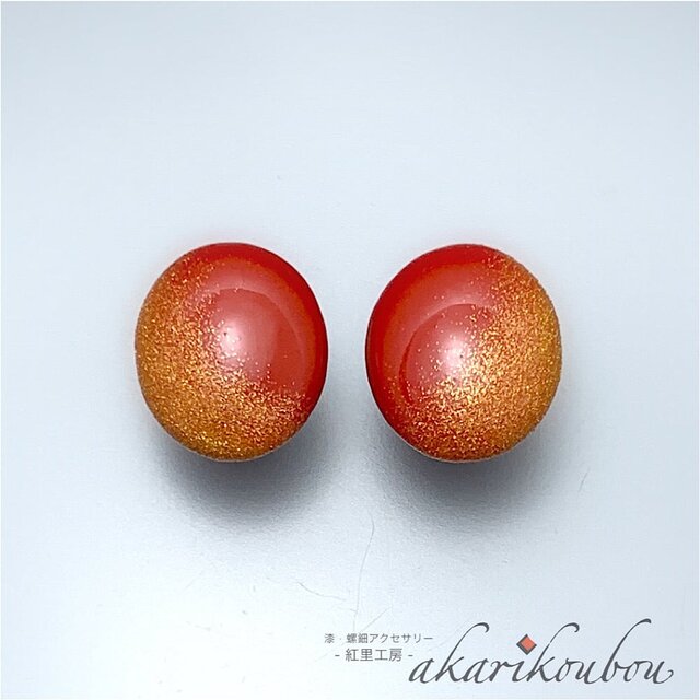 【sv925】漆イヤリング 赤 純金蒔絵 朱漆 楕円形 漆アクセサリー