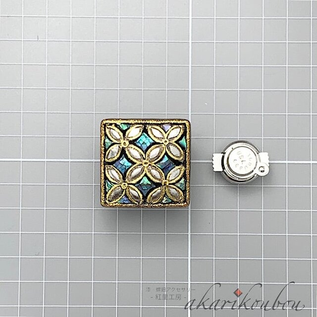 蒔絵ピンブローチ ラペルピン 漆 螺鈿 純金銀蒔絵 金沢箔 七宝つなぎ