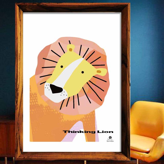 考えるライオン　猫　送料無料　イラスト　アート　ポスター　アートポスター　  アート/sei検索　3169