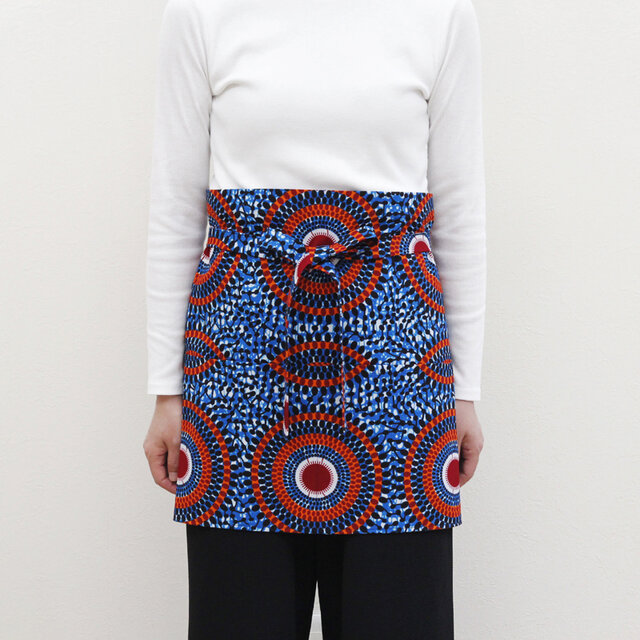 アフリカ布のカフェエプロン（サークルドット）アフリカンプリント 母の日 ギフト