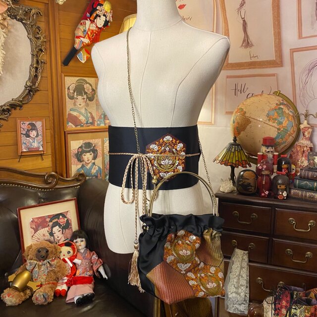 和洋折衷 名古屋帯リメイク ハンドバッグ バック ショルダーチェーン