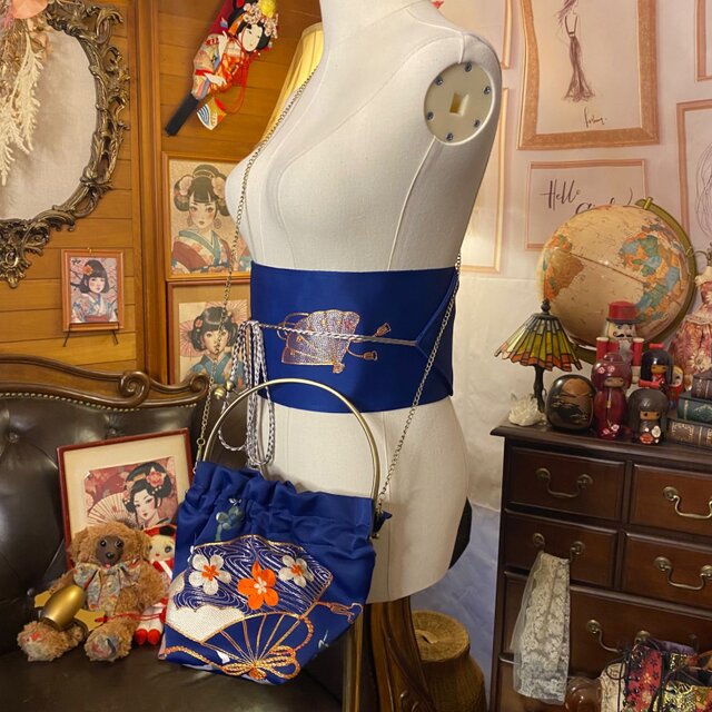 和洋折衷 名古屋帯リメイク ハンドバッグ バック ショルダーチェーン