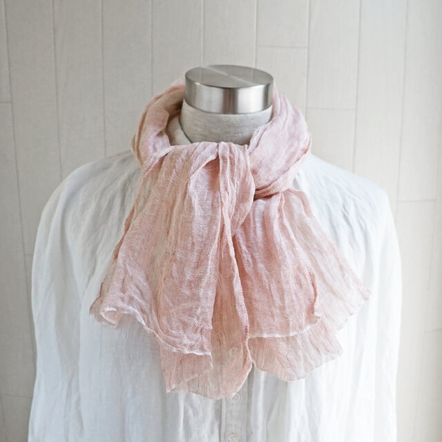 保冷剤いらず 上質リネン シングルガーゼの手ぬぐい　ベージュピンク×白