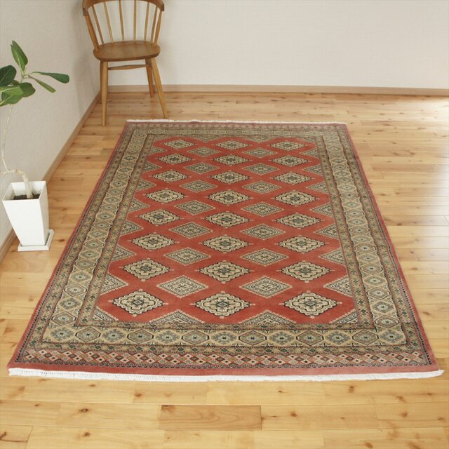 パキスタン絨毯 ラグ 206x142cm 軽くて畳める手織りラグ ピンク