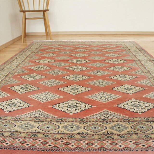 パキスタン絨毯 ラグ 206x142cm 軽くて畳める手織りラグ ピンク