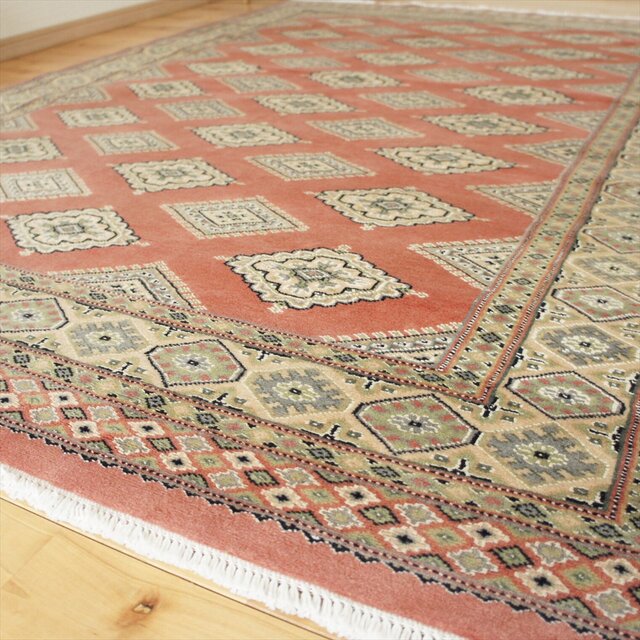パキスタン絨毯 ラグ 206x142cm 軽くて畳める手織りラグ ピンク