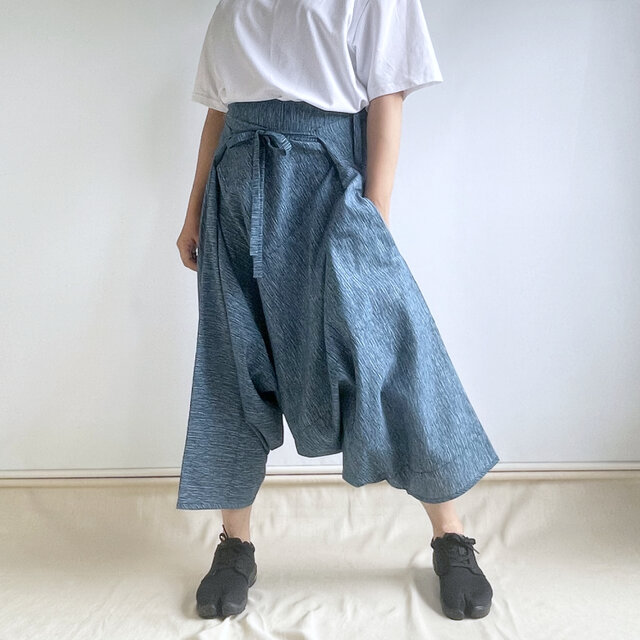 【1点もの】さんかくパンツ -浴衣地 鮮やかな青の波模様 （ヴィンテージ） TRP502