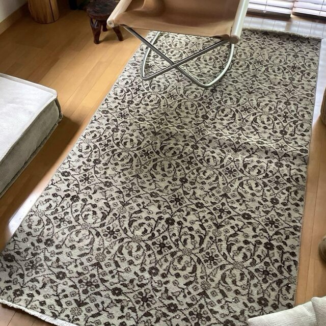 106×195 セピアトーン　草花サークル模様　トルコヴィンテージラグ