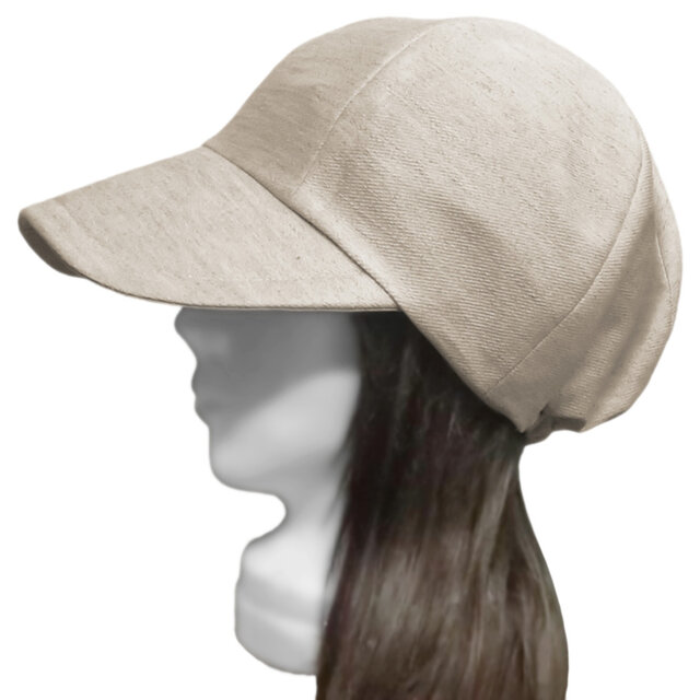 つば広キャスケット◆ハーフリネンスラブニット／杢ナチュラル　◇紫外線対策・ゆったりサイズ・小顔効果・オールシーズン着用◇
