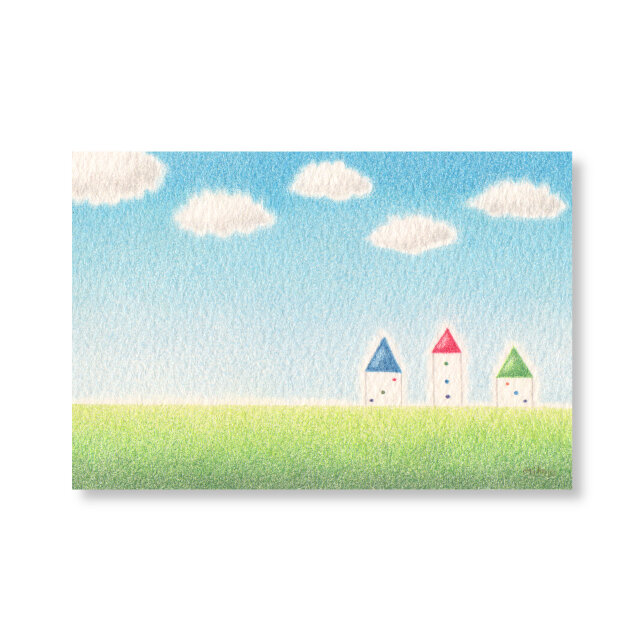 色鉛筆画（ 原画 ）。「 風に吹かれて 」