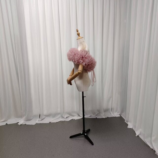 フラワーオフショルダー くすみピンク ふわふわ もこもこ ドレス  