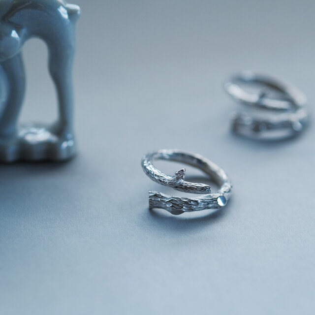 2コset) 無骨な 古木に咲いた ダイヤモンドの花 ペア リング シルバー925