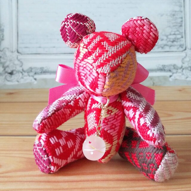 こぎん刺しのテディベアS 全身総刺しこぎんクマ 祭り華