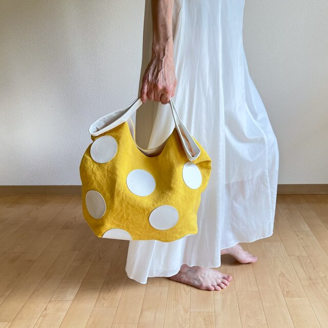 くたくたBag　レザードットパッチ　イエロー