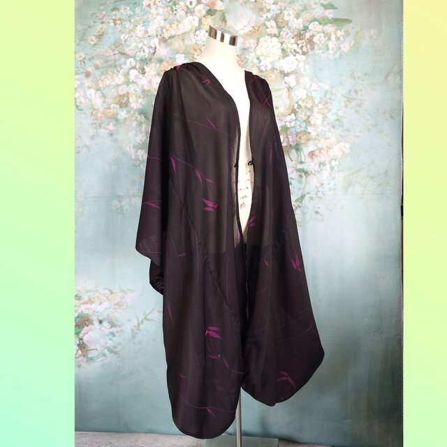 hc09 羽織 カーディガン 着物リメイク モモンガコート 和モダン 絽 黒