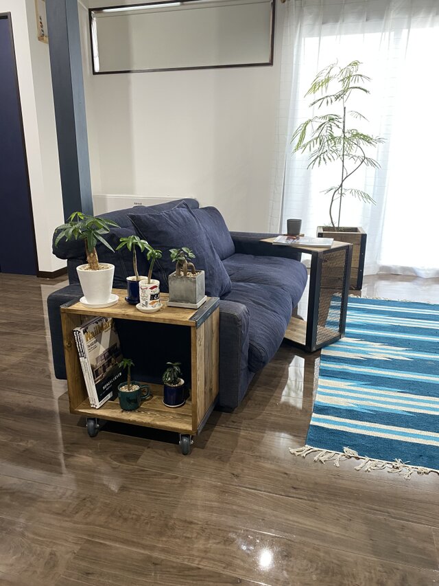 キャスター付き アイアンラック 植物棚 コーヒーテーブル マガジン