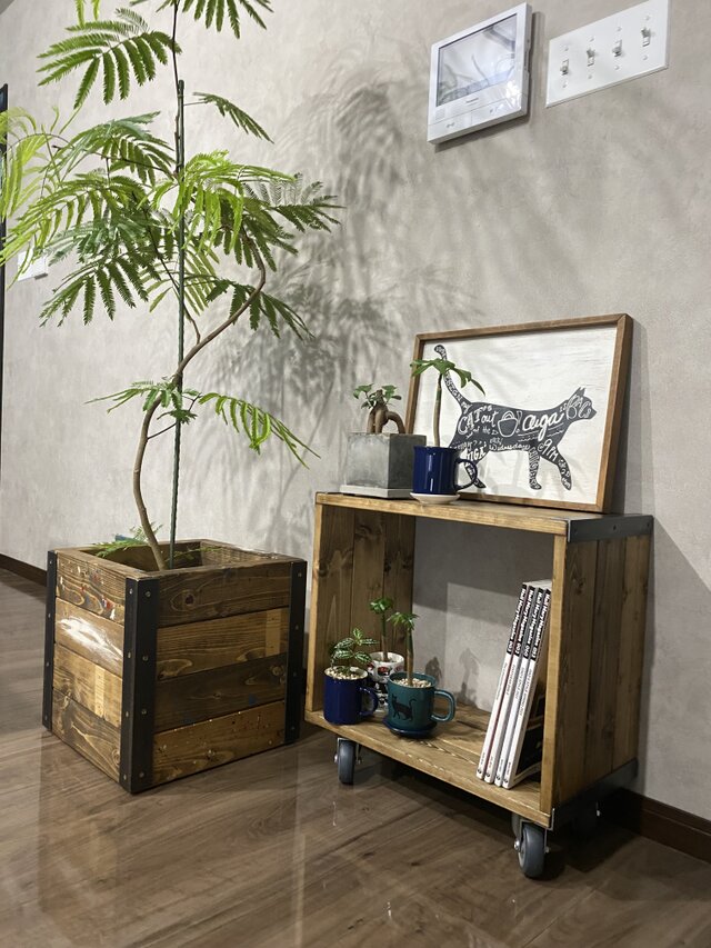 キャスター付き アイアンラック 植物棚 コーヒーテーブル マガジン