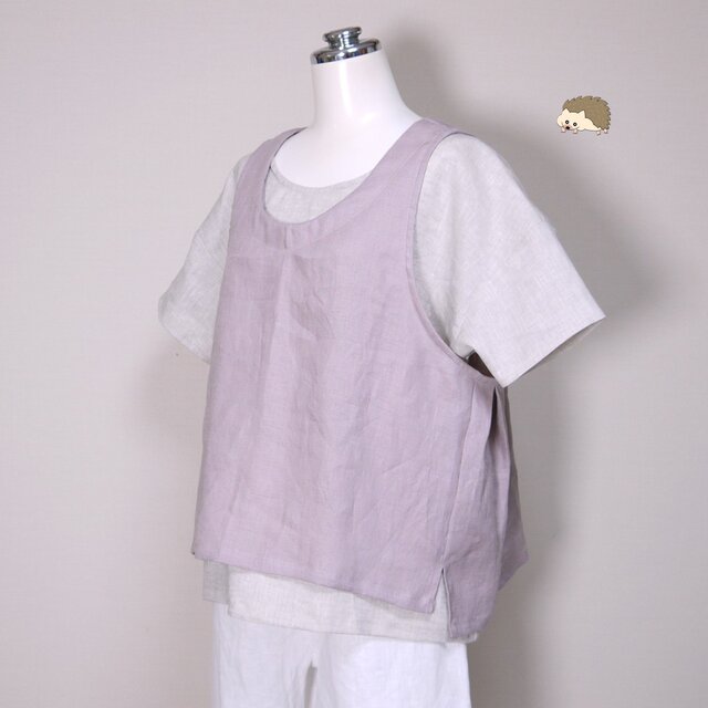 リネンのショートベスト◆オールドモーブ◆フリーサイズ（中厚、リネン100％）～ベスト・ジレ～