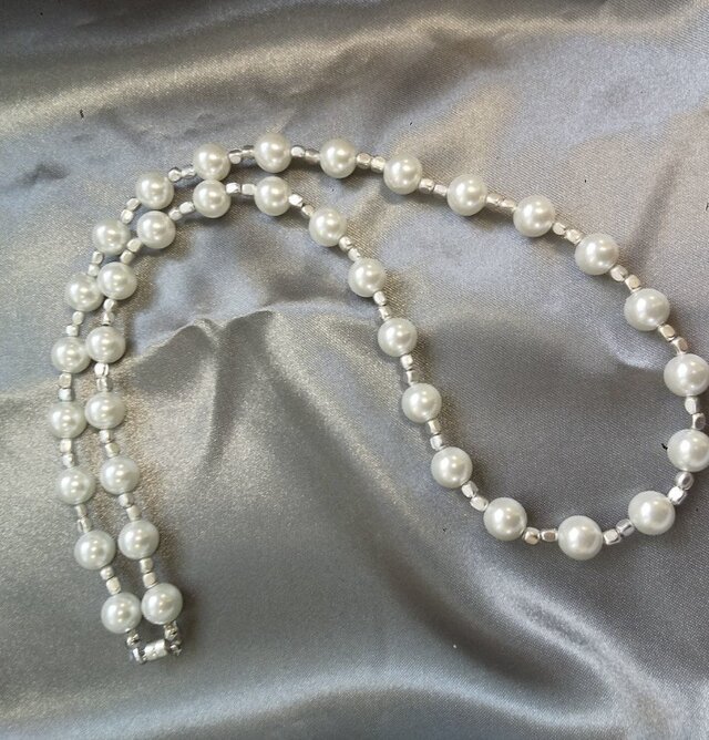 【silver925使用】メンズパール&メタルビーズネックレス50㎝