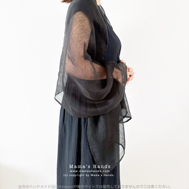 残少⭐️5点売れました⭐️ 透け感が美しい ブラック メッシュ リネン フォーマル 黒 冠婚葬祭 軽い ストール