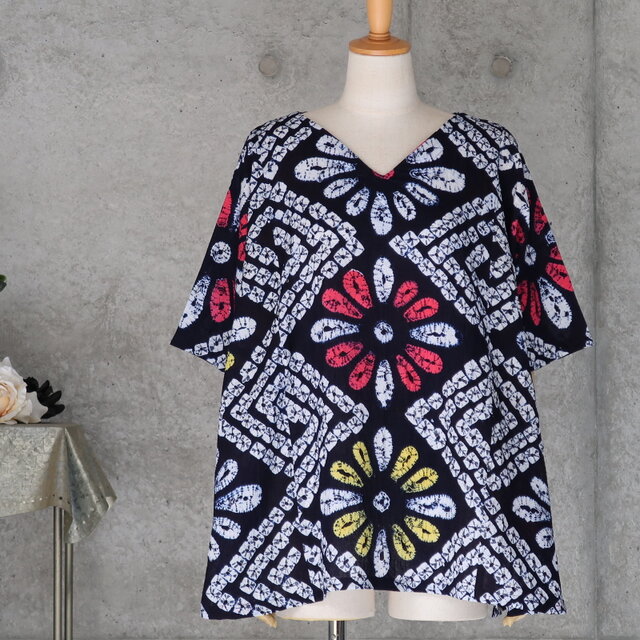 有松絞りのブラウス　  フリーサイズ 　ゆったり目　着物リメイク