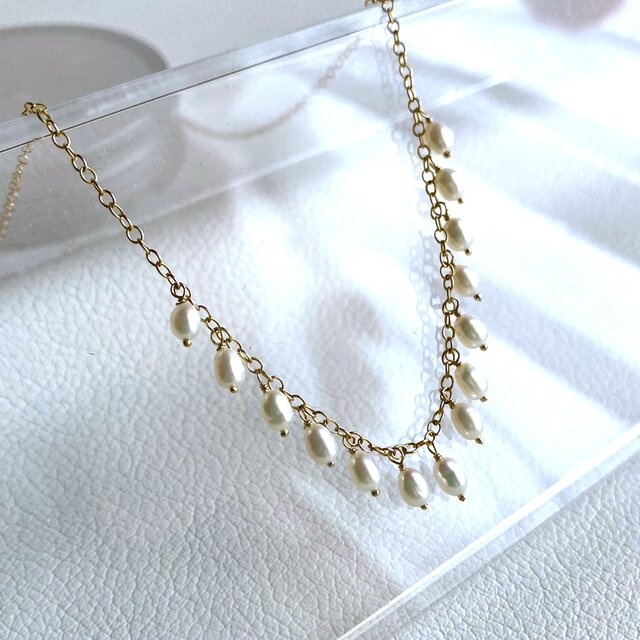 ～淡水の霧雨～淡水真珠のフリンジネックレス