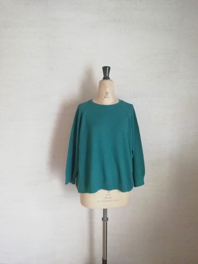 【秋色♡新色】オーガニックコットン100%鹿の子ポンチョプルオーバー　ピーコック