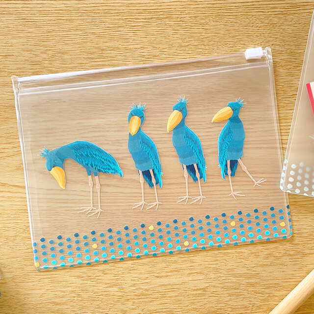 ハシビロコウのクリアポーチ フラットポーチ 透明 小物入れ お薬ケース 夏ギフト プレゼント おしゃれ 可愛い 動物