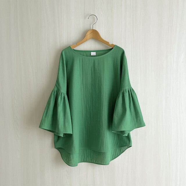 ギャザー袖プルオーバー_ダブルガーゼオーガニック綿100％_Green