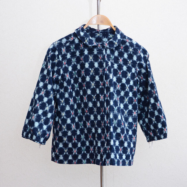 藍染 絣 比翼仕立て ボックスシャツ 昭和中期 ジャパンヴィンテージ 古布 木綿