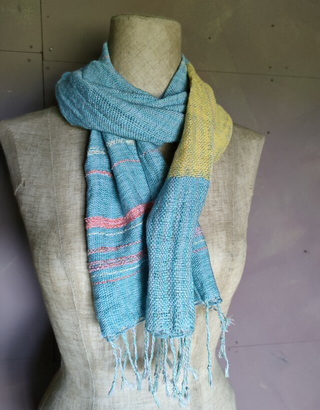 残糸利用　綿マフラー　送料無料　[糸と糸]